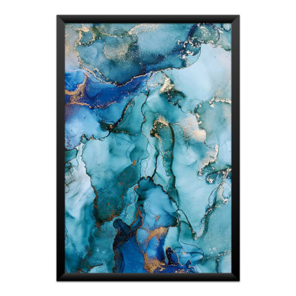 Quadro Abstrato Aquarela – Tons Azul e Dourado